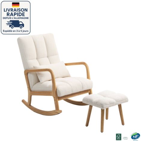 MODFU - Mecedora con reposapiés, sillón tapizado para salón o dormitorio, tejido de lana sintética, color blanco