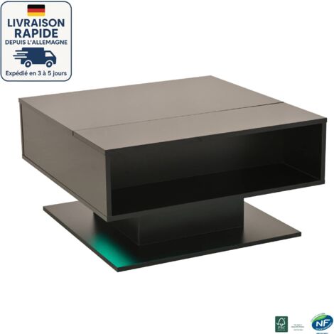 MODFU - Mesa de centro elevable con LED y espacio de almacenamiento, mesa auxiliar de sofá brillante, 80×77×40 cm, color negro