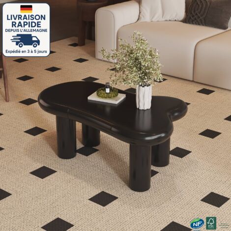 MODFU - Mesa de centro LED irregular, 1 cajón, ideal para dormitorio y salón, MDF, capacidad de carga: 80 kg, color negro