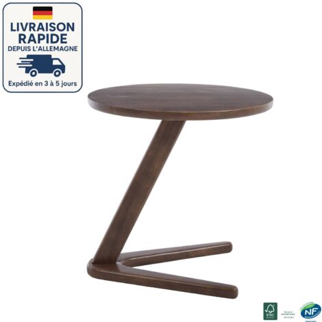 MODFU - Mesa de centro redonda de madera, mesa auxiliar para sofá, 2 patas de apoyo, mesa para salón o dormitorio, 50×44×50 cm, marrón