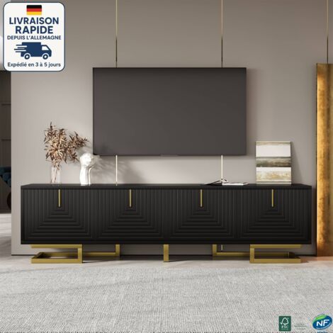 MODFU - Mobile TV a 4 ante con contenitore, maniglie e piedini dorati, mobile basso per soggiorno e camera da letto, 160×38×44cm, nero