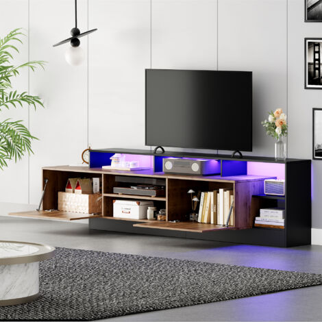 MODFU Mobile TV LED con 2 ante, 40x190x48,5 cm, per TV fino a 70", spazio aperto, pannello di particelle, nero e rovere