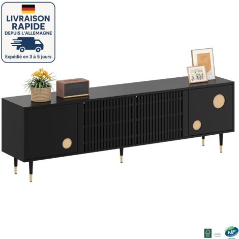 MODFU - Mueble de TV de 4 puertas con almacenaje, mueble bajo, apto para salón y dormitorio, 5 patas, 170×36×54cm, MDF, negro