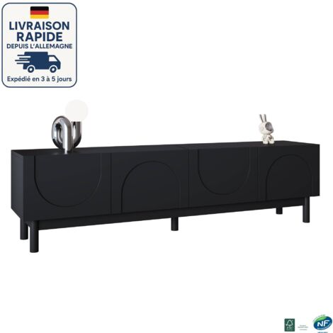 MODFU - Mueble de TV negro mate con almacenaje, 4 puertas y 2 estantes, mueble base para salón/dormitorio, 169×34×45,5cm, negro