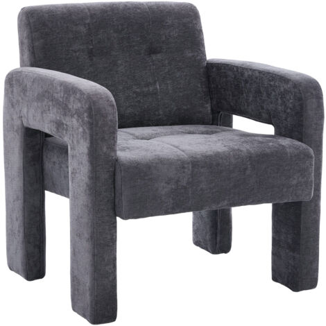 MODFU - Poltrona relax, poltrona imbottita semplice - Soggiorno/Camera da letto, Chaise longue, Ciniglia, Grigio