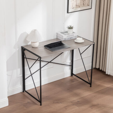 MODFU - Scrivania naturale, realizzata in MDF e metallo, ampio piano multiuso per computer e lavoro, 99×50×75cm