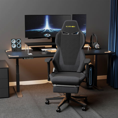 MODFU - Sedia da gioco ergonomica, sedia da gioco in tessuto grigio scuro, poggiatesta e supporto lombare regolabili, braccioli regolabili, poggiapiedi