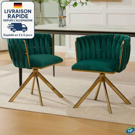 MODFU - Set di 2 sedie da pranzo in velluto, poltrona, girevole a 180°, sedia da soggiorno/camera da letto, gambe in metallo dorato, verde