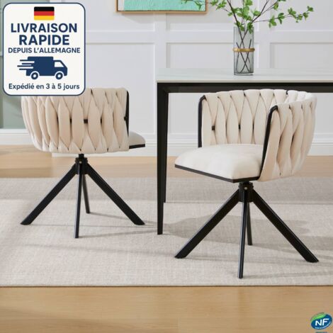MODFU - Set di 2 sedie da pranzo in velluto, poltrona, girevole a 180°, sedia da soggiorno/camera da letto, gambe in metallo nero, beige