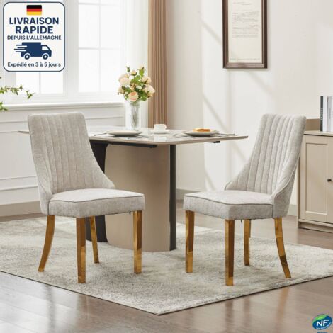 MODFU - Set di 2 sedie da pranzo, sedia imbottita in lino con gambe in legno, adatta per cucina/soggiorno/camera da letto, beige+naturale