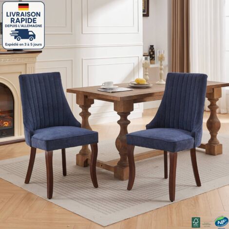 MODFU - Set di 2 sedie da pranzo, sedia imbottita in lino con gambe in legno, adatta per cucina/soggiorno/camera da letto, blu
