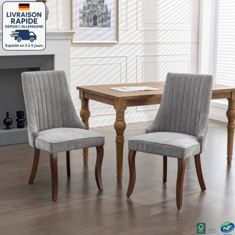MODFU - Set di 2 sedie da pranzo, sedia imbottita in lino con gambe in legno, adatta per cucina/soggiorno/camera da letto, grigio