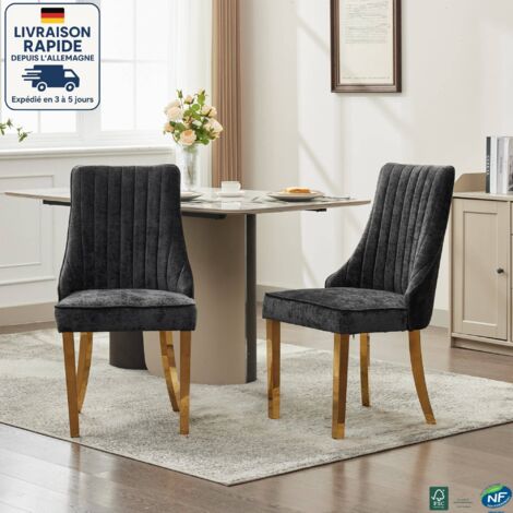 MODFU - Set di 2 sedie da pranzo, sedia imbottita in lino con gambe in legno, adatta per cucina/soggiorno/camera da letto, nero