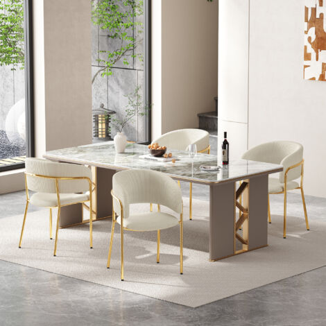MODFU - Set di 4 sedie ergonomiche da pranzo in velluto a coste, gambe in metallo, 45,7×45,7 cm, beige