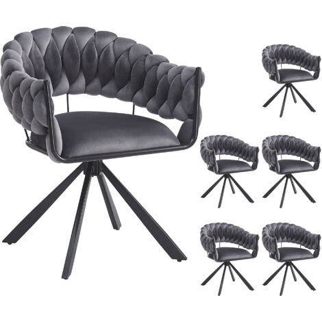 MODFU - Set di 6 sedie da pranzo, poltrona imbottita con schienale, 4 gambe in metallo - regolabili, velluto, grigio