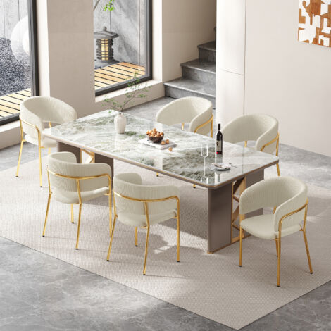 MODFU - Set di 6 sedie ergonomiche da pranzo in velluto a coste, gambe in metallo, 45,7×45,7 cm, beige