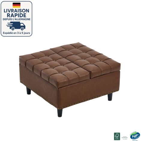 MODFU - Sgabello elevabile con contenitore, adatto per soggiorno e camera da letto, PU, ​​75×75×41cm, PU, ​​marrone