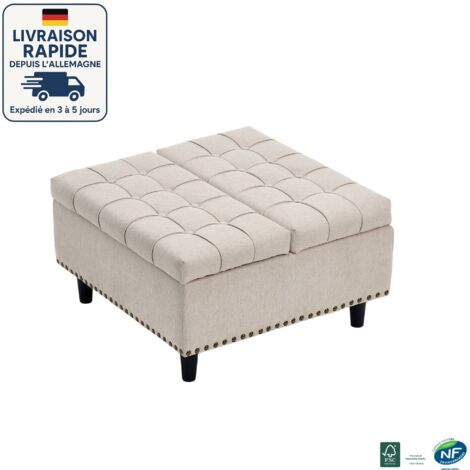 MODFU - Sgabello sollevabile con contenitore, adatto per soggiorno e camera da letto, 75×75×41cm, lino, beige
