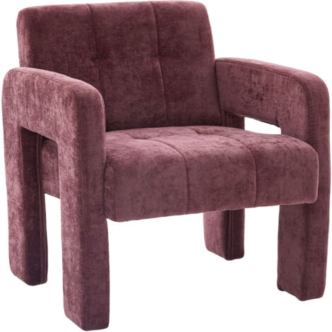 MODFU - Sillón de relax, sillón tapizado sencillo - Salón/Dormitorio, Chaise longue, Chenilla, Rojo