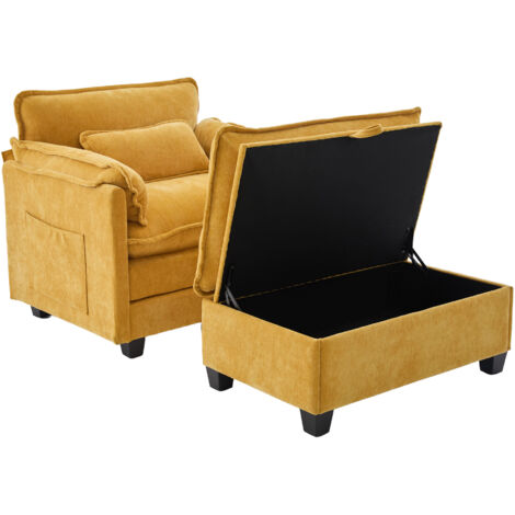 MODFU-Sofá de 1 plaza, sofá de relajación sencillo con banco de almacenamiento, sillón para sala de estar y dormitorio, chenilla, amarillo