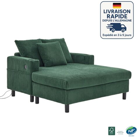 MODFU - Sofá relax, sillón, USB+LED, con portavasos y bolsillos laterales, ideal para salón/dormitorio, pana, verde