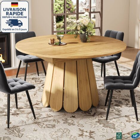 MODFU - Table à manger ronde extensible 118-158 cm pour 4-6 personnes, table de cuisine et de salon, pieds en forme de pétale, naturelle