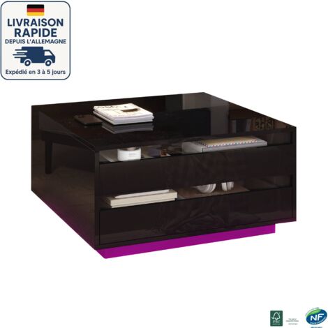 MODFU - Table basse carrée à LED avec rangement, 1 tiroir, table d'appoint pour chambre/salon, 70x70x38cm, noir