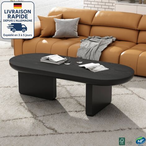 MODFU - Tavolino ovale nero, tavolino laterale per divano, per soggiorno/camera da letto, piano verniciato opaco, MDF, 119×49×35 cm