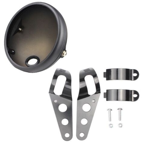 Modification de phare de moto Harley-Davidson : boîtier de phare de 7 pouces avec boîtier LED noir mat, support et câble adaptateur.