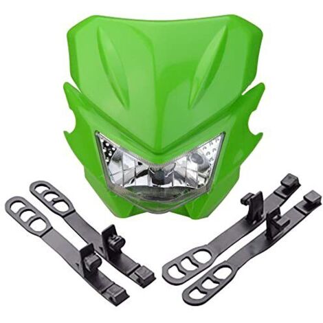 Modifizierte Frontoptikeinheit „Ghost Face“ für Kawasaki KLX Offroad-Motorräder, grüne „Ghost Face“-Scheinwerferabdeckung, Schnittstelle für H4-Glühbirne, kundenspezifischer LED-Scheinwerfer, wasserdi