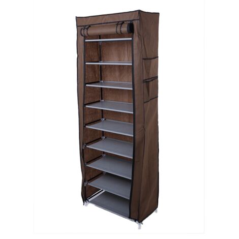 Modisches, platzsparendes Schuhregal aus Vliesstoff mit 9 Gittern, Kaffeebraun
