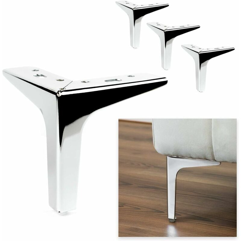 Tinor - Modèle Lot de 4 pieds + 16 vis, hauteur 13 cm, pieds pour canapés, meubles, armoires, fauteuils, pieds en métal pour ameublement, design,