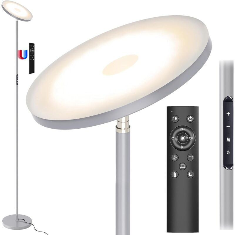 Modlicht 30W Lampadaire LED Dimmable Gris, 3330lm Lampadaires sur pied Salon avec Télécommande & Contrôle tactile, 3000-6000K Moderne Lampadaire avec