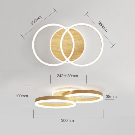 Modlicht 36W Plafonnier LED 3600LM-Moderne 2 anneau Aspect bois 50CM-Télécommande Dimmable 3000-6500K,Lampe de Plafond pour salon Chambre [Classe F]