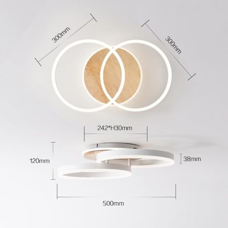 Modlicht 36W Plafonnier LED 3600LM-Moderne 2 anneau Blanc bois 50CM-Télécommande Dimmable 3000-6500K,Lampe de Plafond pour salon Chambre [Classe F]