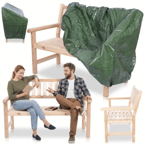 MODO24 Banc de jardin MIRA bois de pin FSC, 2 places 90x117x70 cm, housse bâche verte 120 g/m², terrasse/balcon, naturel brut
