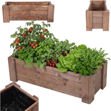 MODO24 Jardinière en bois de pin, bac à fleurs/potager pour fleurs, herbes et légumes, jardin/balcon/terrasse,30x90x33 cm, marron