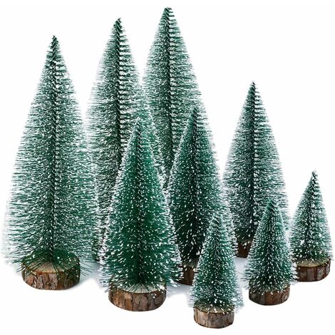 MODOU - 9 piezas de árbol de Navidad en miniatura, árbol de Navidad en miniatura, mini árbol de Navidad artificial con bases de madera, bricolaje, decoración de mesa/Navidad, regalo