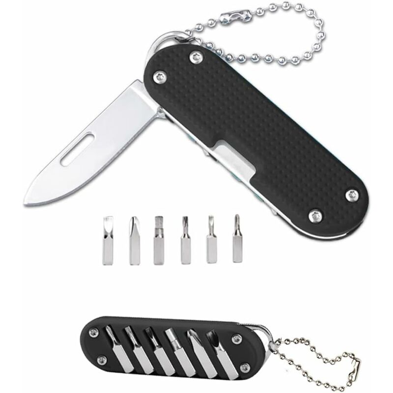 Image of MODOU - Pocket Knife - Mini Folding Knife with Screwdriver Bits, Pocket Knife with Keychain - Black 1PC