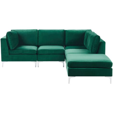 Modul Ecksofa 4-Sitzer EVJA Samtstoff Grün mit Ottomane linksseitig