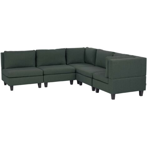 Modul Ecksofa 5-Sitzer UNSTAD Stoff Dunkelgrün linksseitig