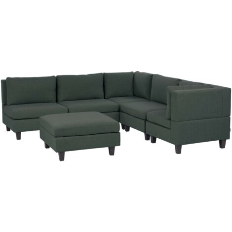 Modul Ecksofa 5-Sitzer UNSTAD Stoff Dunkelgrün mit Ottomane linksseitig