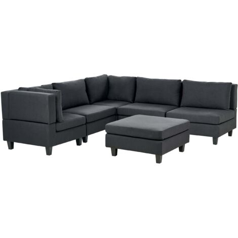 Modul Ecksofa 5-Sitzer UNSTAD Stoff Schwarz mit Ottomane rechtsseitig