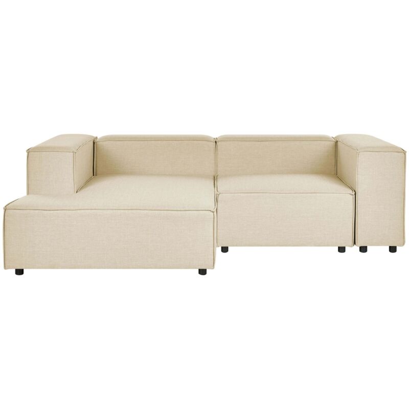 Beliani - Ecksofa Beige Leinen L-förmig 2-sitzer Modulsofa Rechtsseitig Wohnzimmermöbel Modern Wohnzimmer Salon Wohnecke Sitzecke