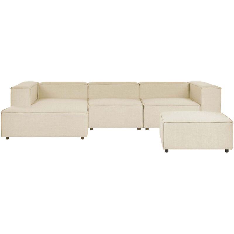 Beliani Modul Ecksofa 3-sitzer Aprica Kunstleinen Beige Mit Ottomane Rechtsseitig