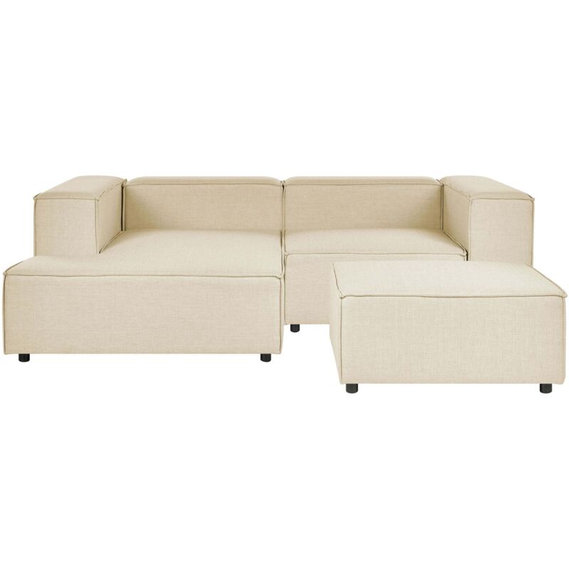 Beliani Ecksofa Mit Ottomane Beige Leinen L-förmig 2-sitzer Modulsofa Rechtsseitig Wohnzimmermöbel Modern Wohnzimmer Salon Wohnecke Sitzecke