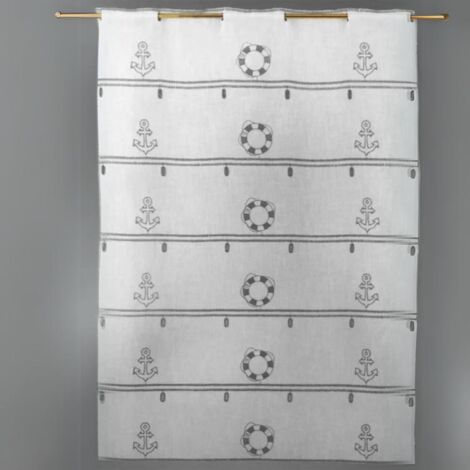 Modulable en étamine brodée "Marine" Gris clair 58x220 cm