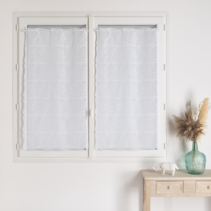 Modulable en étamine brodée motif feuille Blanc 90x120 cm