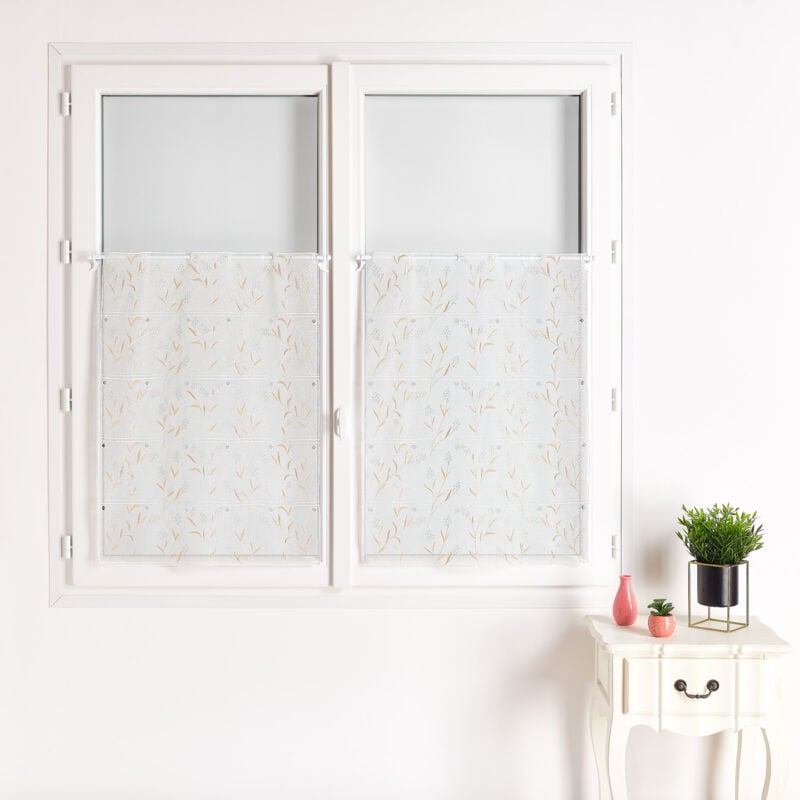 Modulable en étamine brodée motif fleur Beige 45x120 cm