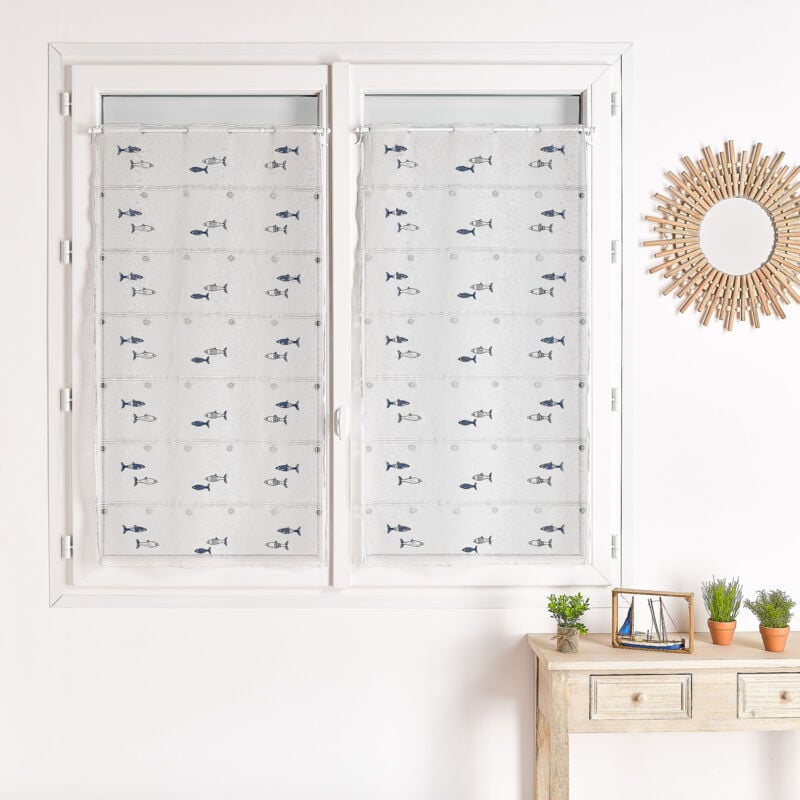 Modulable en étamine brodée motif poisson Bleu 45x120 cm